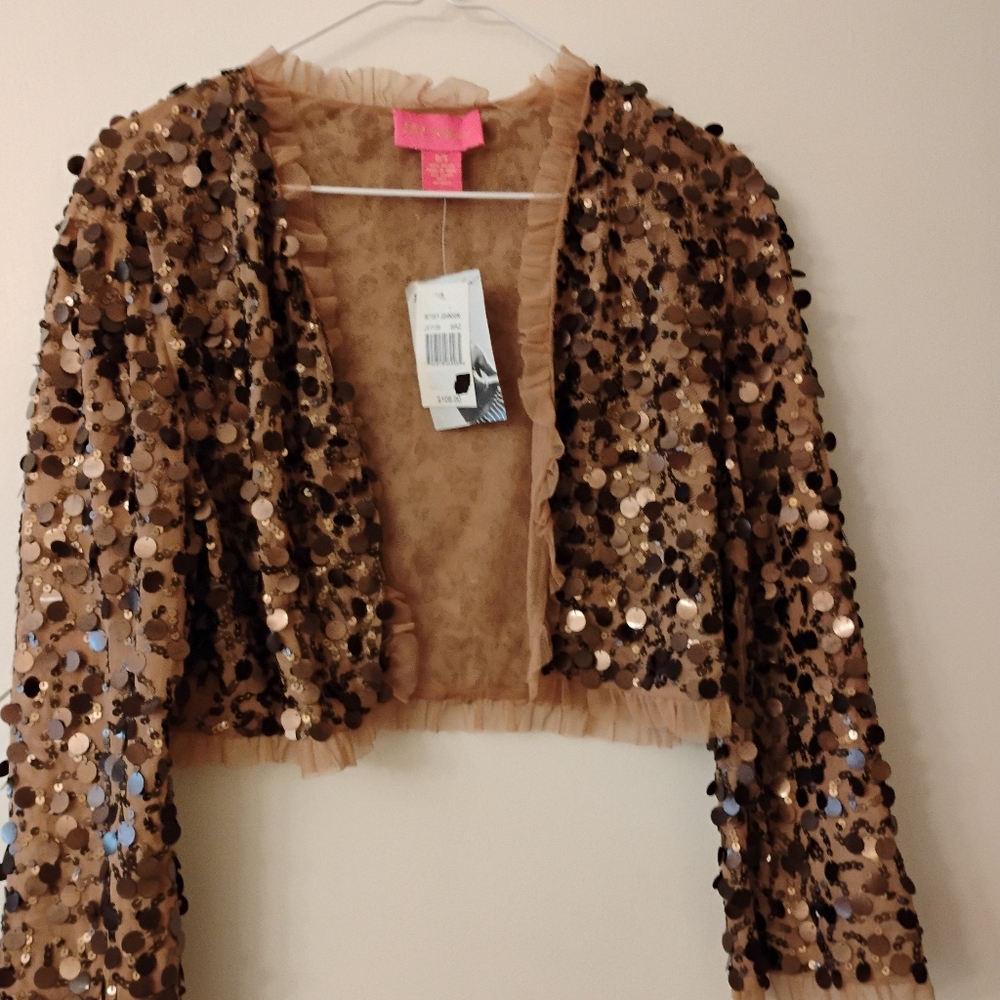 Sequined bronze evening shrug jacket